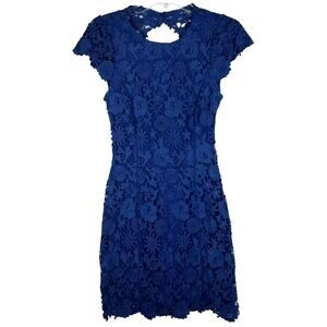 Lulus XS Backless Lace Mini Dress Cap Sleeve Bodycon‎ Lined Navy Blue Cocktail